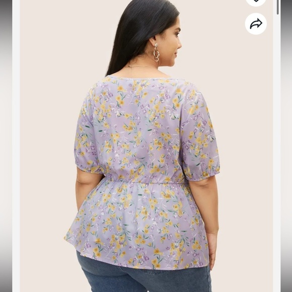 BloomChic Plus Size XL Floral Square Neck Shirred Frill Trim Blouse us14-16 - Picture 2 of 6